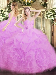 Beautiful Sweetheart Sleeveless Organza Quince Ball Gowns Beading and Ruffles Lace Up