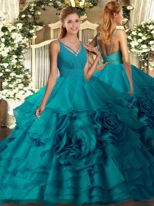 Sexy Organza Sleeveless Quinceanera Dresses and Beading and Ruffled Layers