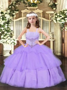 Sleeveless Beading and Ruffled Layers Lace Up Winning Pageant Gowns