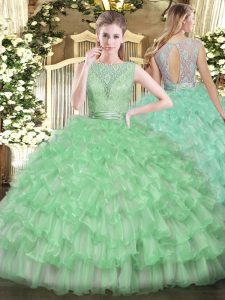 Pretty Ball Gowns Quince Ball Gowns Apple Green Scoop Tulle Sleeveless Floor Length Backless