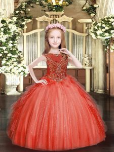 Beauteous Floor Length Zipper Pageant Dress Toddler Red for Party and Quinceanera with Beading and Ruffles