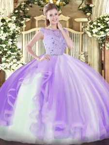 Colorful Lavender Sleeveless Floor Length Beading and Ruffles Zipper Quinceanera Gown