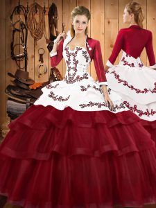 Sleeveless Sweep Train Lace Up Embroidery and Ruffled Layers Quinceanera Gown