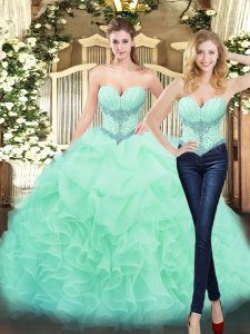Superior Floor Length Two Pieces Sleeveless Apple Green Quinceanera Dresses Lace Up