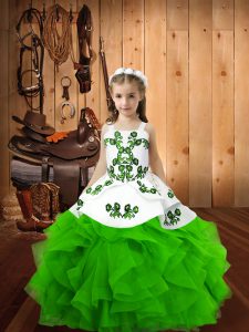 Sleeveless Embroidery and Ruffles Lace Up Kids Formal Wear