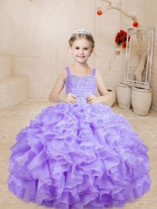 Lavender Sleeveless Organza Lace Up Pageant Dress Womens for Sweet 16 and Quinceanera
