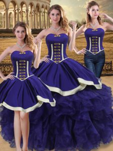 Purple Ball Gowns Beading and Ruffles Vestidos de Quinceanera Lace Up Organza Sleeveless Floor Length