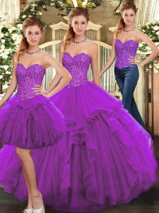 Pretty Purple Lace Up Sweet 16 Quinceanera Dress Ruffles Sleeveless Floor Length