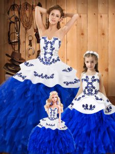 Superior Lace Sleeveless Floor Length 15th Birthday Dress and Embroidery and Ruffles