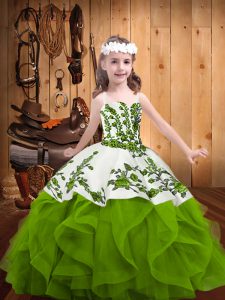 Super Olive Green Sleeveless Organza Lace Up Little Girl Pageant Gowns for Sweet 16 and Quinceanera