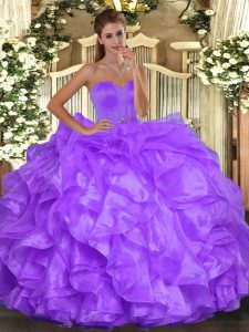 Floor Length Purple Vestidos de Quinceanera Organza Sleeveless Beading and Ruffles