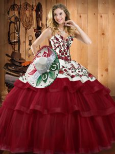 Wine Red Sweetheart Neckline Embroidery Quinceanera Gowns Sleeveless Lace Up
