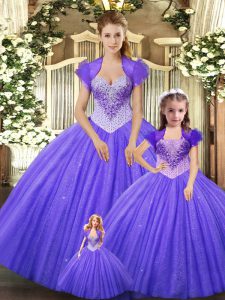 Elegant Floor Length Purple Quinceanera Dress Straps Sleeveless Lace Up