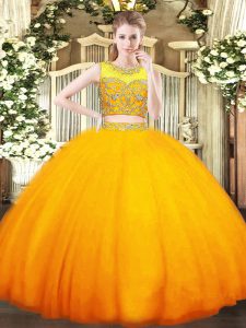 Best Floor Length Zipper Quinceanera Dresses Orange for Military Ball and Sweet 16 and Quinceanera with Beading