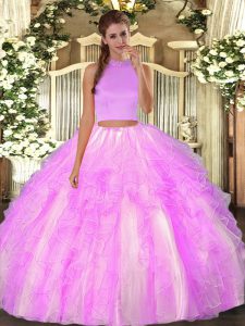Smart Halter Top Sleeveless Backless 15 Quinceanera Dress Lilac Organza
