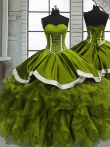 Excellent Ball Gowns Sweet 16 Dress Olive Green Sweetheart Organza Sleeveless Floor Length Lace Up