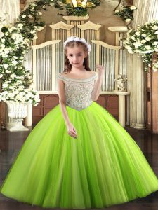 Yellow Green Off The Shoulder Neckline Beading Little Girl Pageant Dress Sleeveless Lace Up