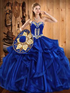 Custom Designed Royal Blue Sleeveless Embroidery and Ruffles Floor Length Quinceanera Gowns