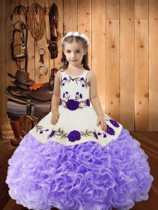 Hot Sale Lavender Lace Up Little Girls Pageant Gowns Embroidery and Ruffles Sleeveless Floor Length