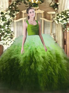 Glittering Tulle Sleeveless Floor Length Quinceanera Gowns and Ruffles