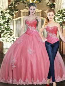 Admirable Sleeveless Floor Length Beading and Appliques Lace Up Quinceanera Gowns with Rose Pink