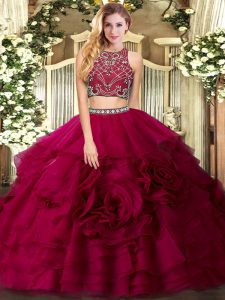 Low Price Tulle Sleeveless Floor Length Quinceanera Dresses and Beading and Ruffled Layers
