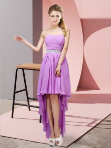 Latest Sleeveless High Low Beading Lace Up Court Dresses for Sweet 16 with Lavender
