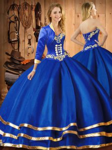 Amazing Blue Ball Gowns Embroidery Ball Gown Prom Dress Lace Up Organza Sleeveless Floor Length
