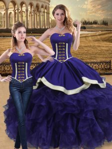 Customized Purple Ball Gowns Sweetheart Sleeveless Organza Floor Length Lace Up Beading and Ruffles Sweet 16 Dresses