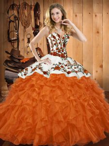 Orange Red Ball Gowns Sweetheart Sleeveless Organza Asymmetrical Lace Up Embroidery and Ruffles Vestidos de Quinceanera