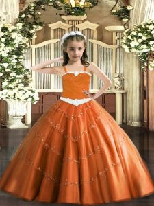 Gorgeous Floor Length Ball Gowns Sleeveless Rust Red Pageant Gowns For Girls Lace Up