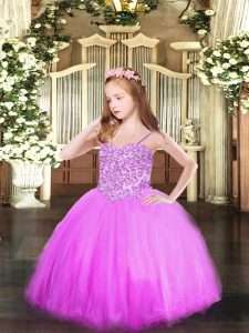 Lilac Child Pageant Dress Party and Quinceanera with Appliques Spaghetti Straps Sleeveless Lace Up