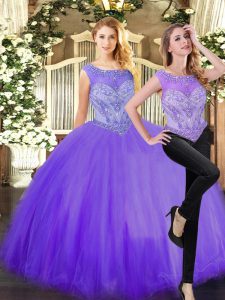 Enchanting Eggplant Purple Ball Gowns Beading Quinceanera Gowns Zipper Tulle Sleeveless Floor Length