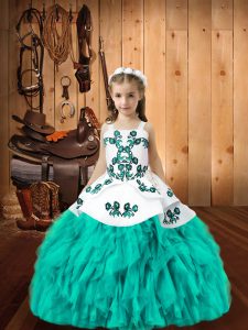 Perfect Straps Sleeveless Lace Up Pageant Gowns For Girls Aqua Blue Organza