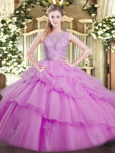 Scoop Sleeveless Backless Ball Gown Prom Dress Lilac Organza