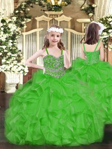 Inexpensive Sleeveless Lace Up Floor Length Beading and Ruffles Pageant Dress Wholesale