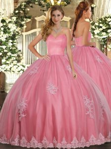 Traditional Floor Length Ball Gowns Sleeveless Watermelon Red Quinceanera Gown Lace Up