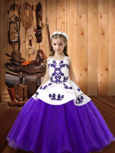 Floor Length Ball Gowns Sleeveless Purple Little Girls Pageant Gowns Lace Up