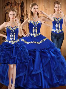 Artistic Sweetheart Sleeveless Lace Up Quinceanera Gowns Royal Blue Organza