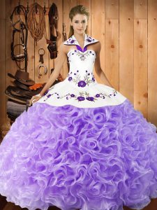 Lavender Sleeveless Fabric With Rolling Flowers Lace Up Quinceanera Dress for Military Ball and Sweet 16 and Quinceanera