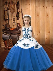 Stunning Straps Sleeveless Lace Up Child Pageant Dress Blue Organza