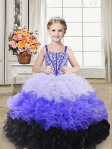 Affordable Multi-color Sleeveless Floor Length Beading and Ruffles Lace Up Little Girls Pageant Dress Wholesale