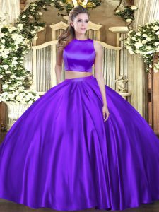 Eggplant Purple Sleeveless Ruching Floor Length 15 Quinceanera Dress