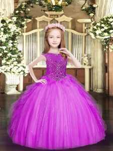 Lovely Fuchsia Pageant Dresses Party and Quinceanera with Beading and Ruffles Scoop Sleeveless Zipper