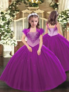 Gorgeous Floor Length Fuchsia Pageant Dress for Teens Straps Sleeveless Lace Up