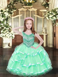 Apple Green Sleeveless Organza Lace Up Pageant Gowns For Girls for Party and Quinceanera
