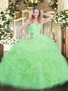 Floor Length Apple Green 15th Birthday Dress Organza Sleeveless Beading and Ruffles