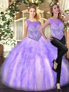 Custom Fit Floor Length Ball Gowns Sleeveless Lilac Quince Ball Gowns Zipper