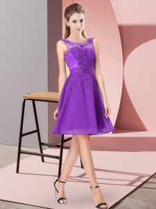 Adorable Knee Length Purple Vestidos de Damas Chiffon Sleeveless Appliques