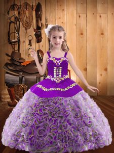 Multi-color Little Girls Pageant Dress Sweet 16 and Quinceanera with Embroidery and Ruffles Straps Sleeveless Lace Up